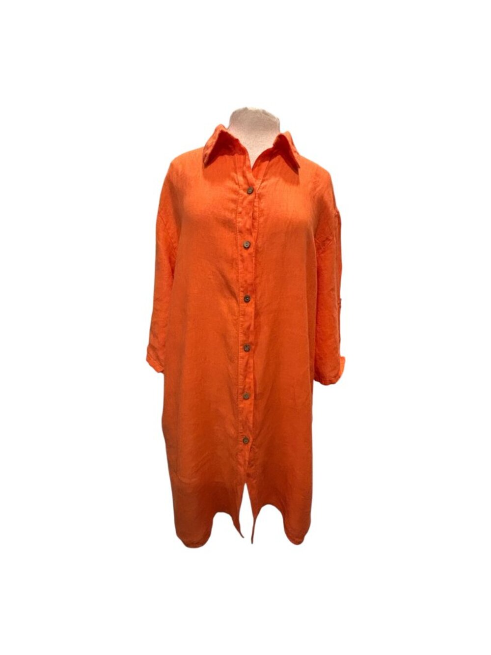 VEN MODA 100% Linen Shirt Dress Made in Italy Orange Lagenlook Oversized L - Picture 2 of 7